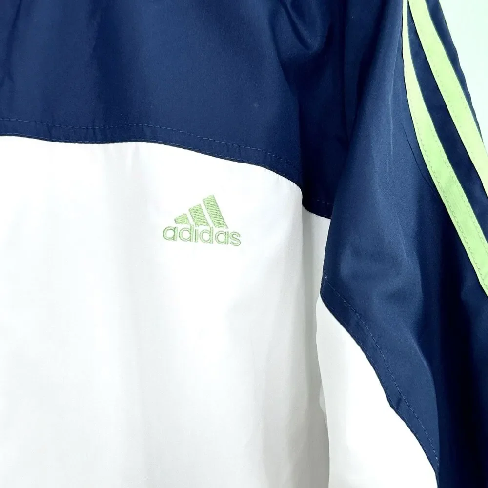 Vintage Adidas Windbreaker Mens Large Blue White Striped Track Jacket Skater Y2K